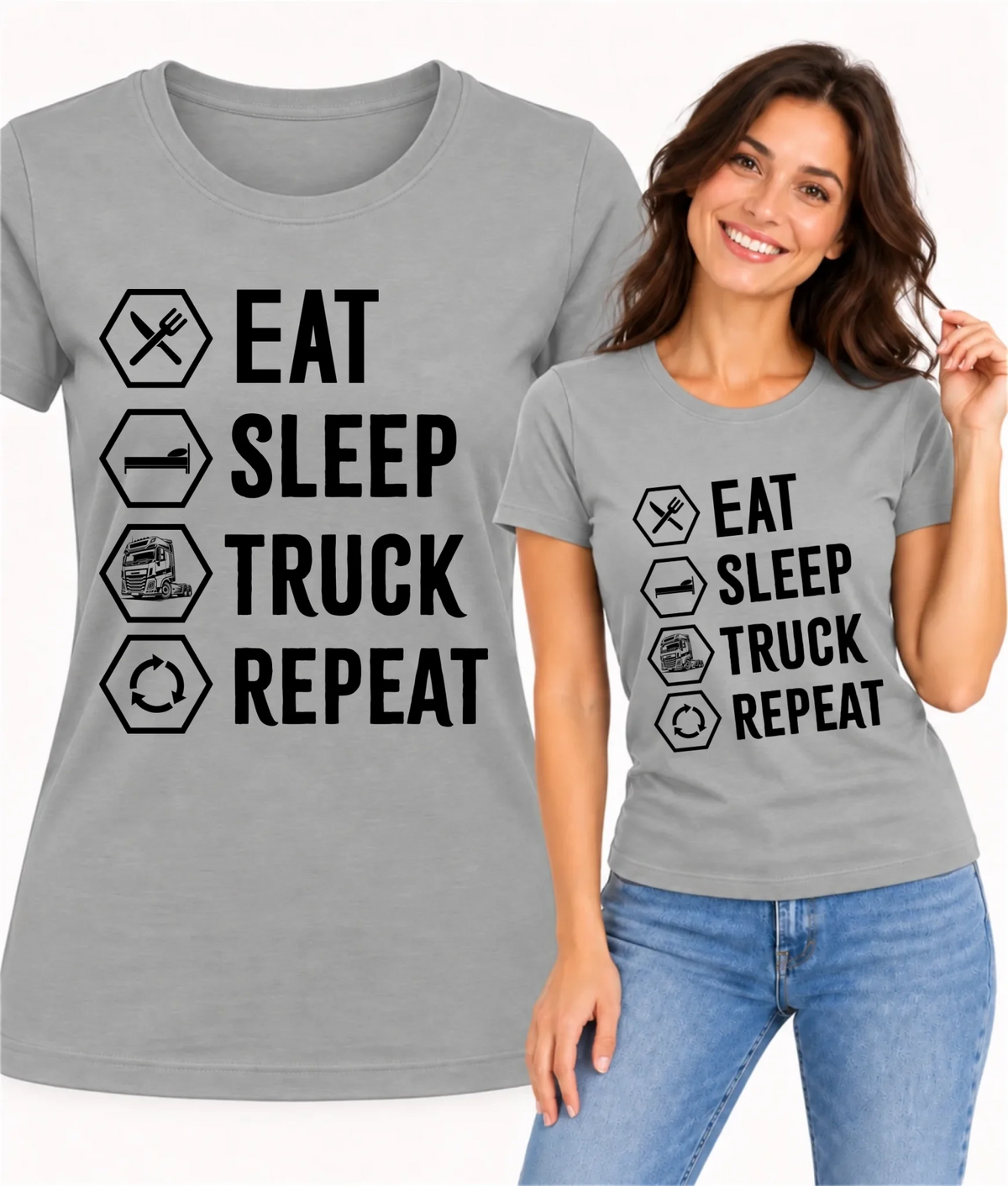 Koszulka damska dla kierowcy ciężarówki - Eat Sleep Truck Repeat ZKT05
