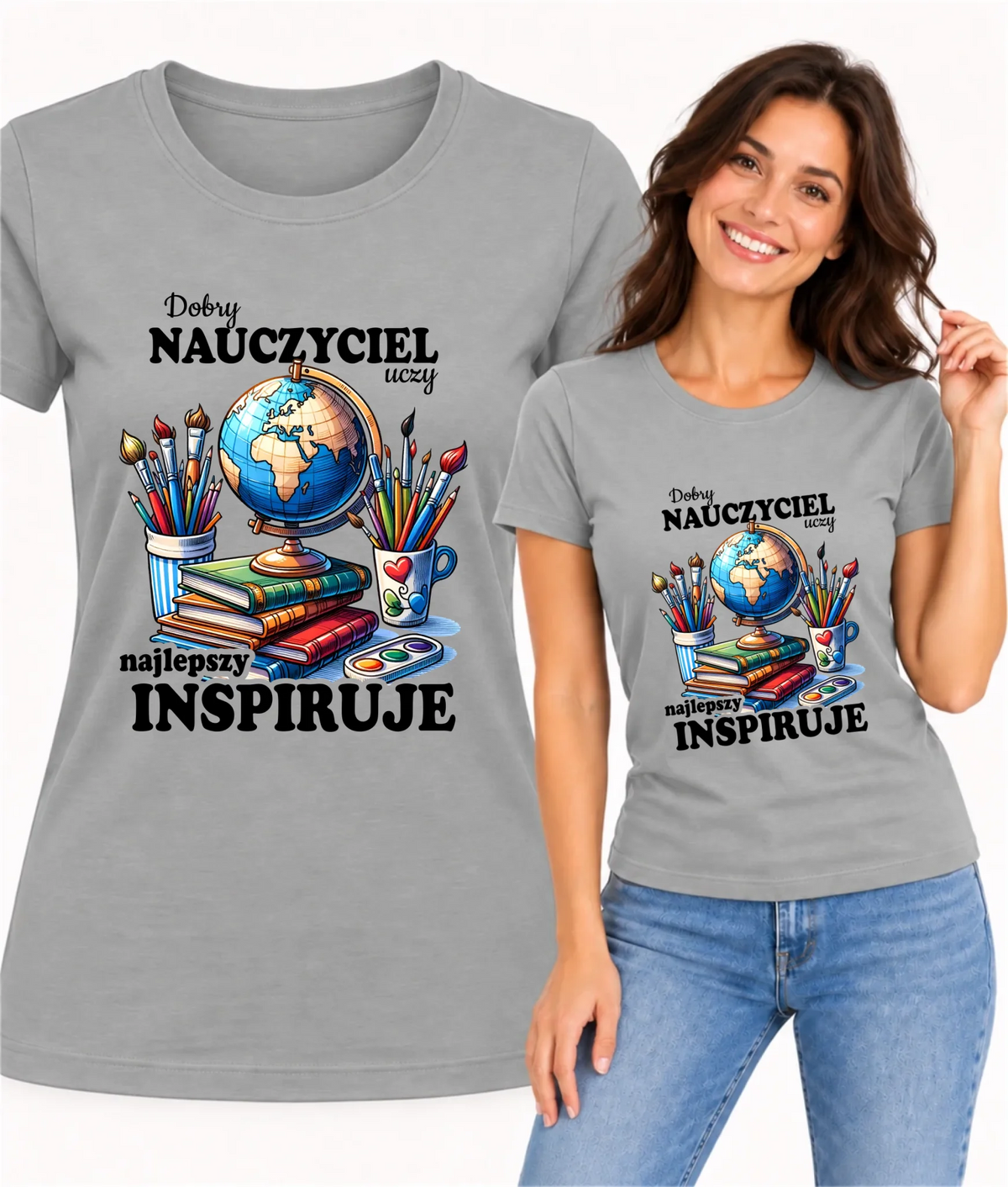 Koszulka dla nauczycielki - Dobry nauczyciel uczy najlepszy inspiruje N72