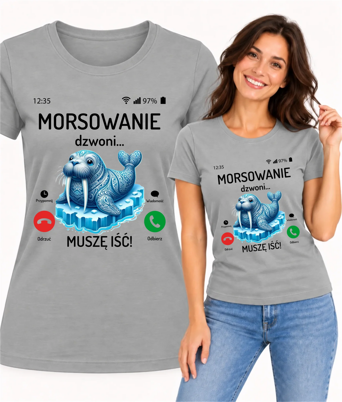Koszulka damska - prezent dla morsa - Morsowanie dzwoni muszę iść - Mors HM04