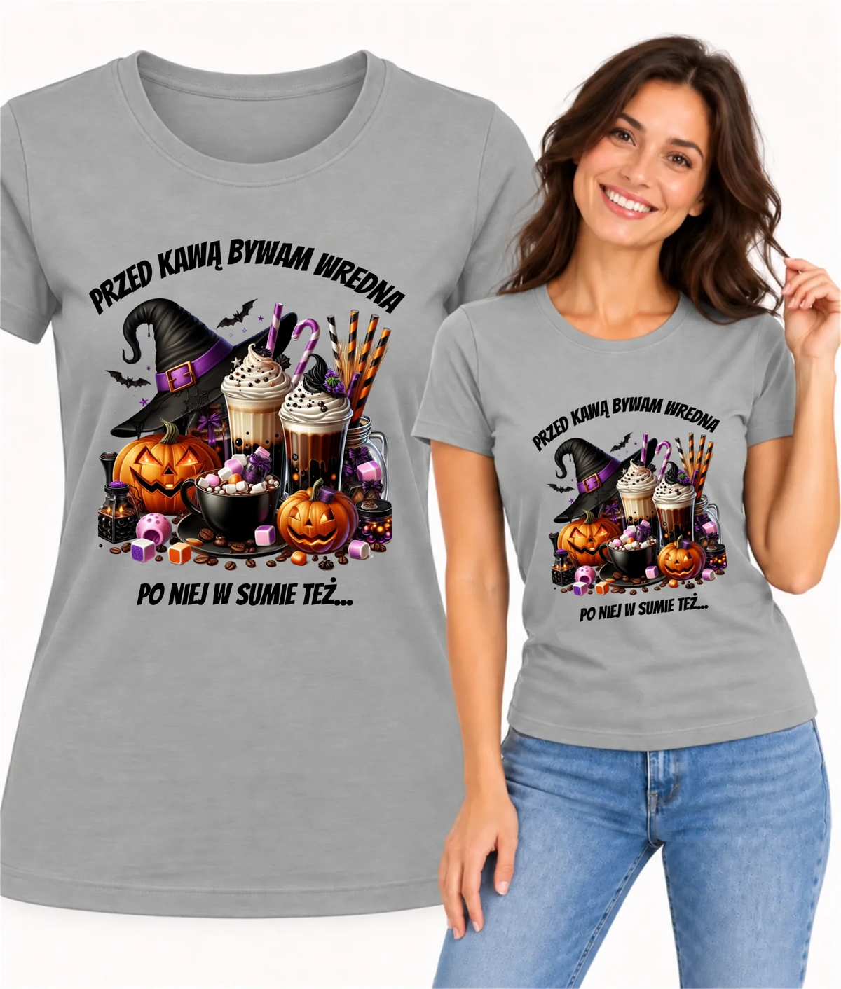 Koszulka damska Halloween – Przed kawą bywam wredna, po niej w sumie też HL30