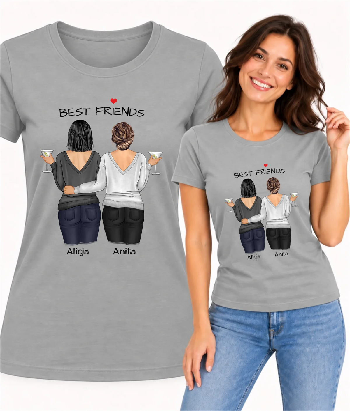 Koszulka damska - prezent dla przyjaciółki - Best Friends - personalizowane postacie 2-4 osoby PR03