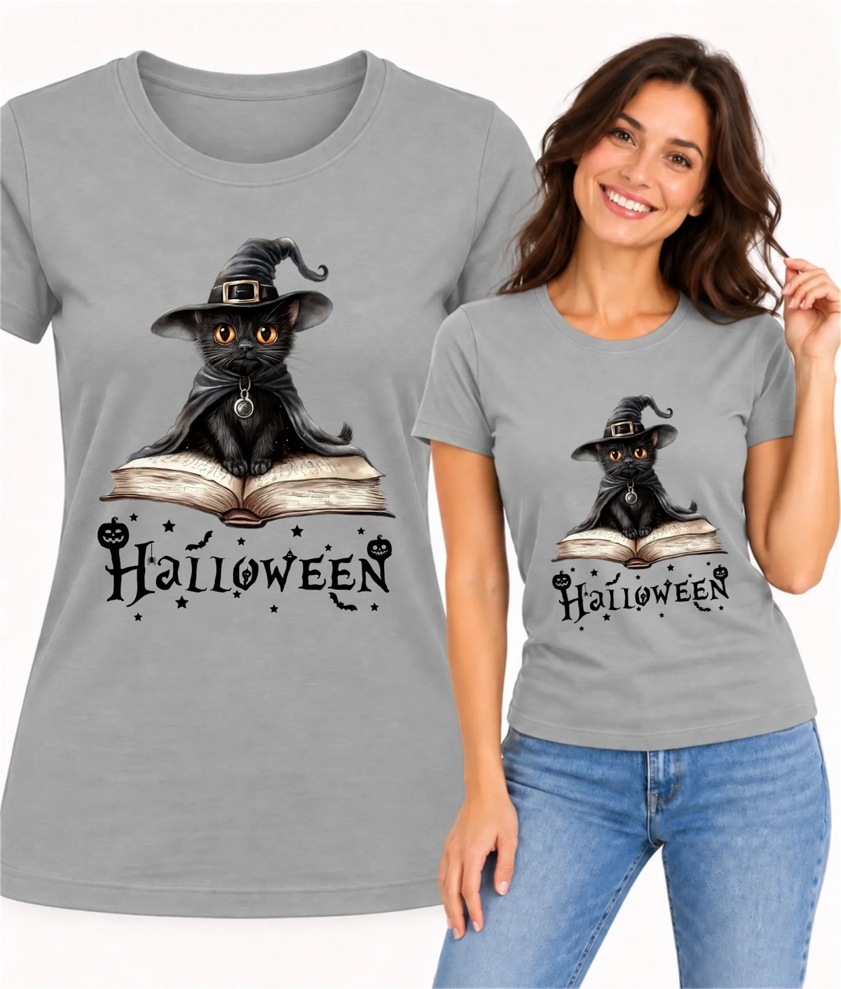 Koszulka damska na Halloween - Kot Czarodziej HL06