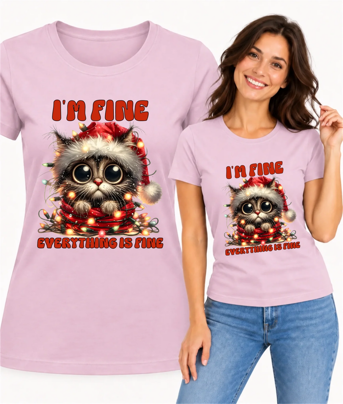 Koszulka damska świąteczna - Kotek I'm fine everything is fine BN67