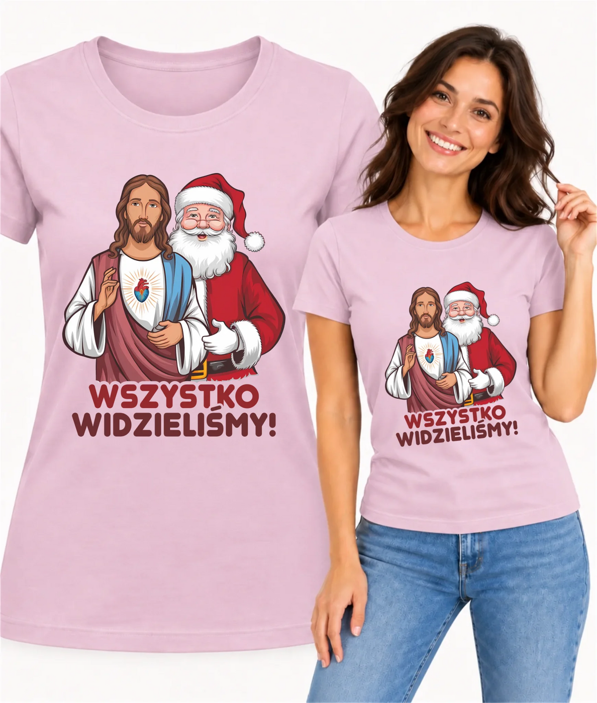 Koszulka damska świąteczna - Jezus i Mikołaj Wszystko widzieliśmy BN89