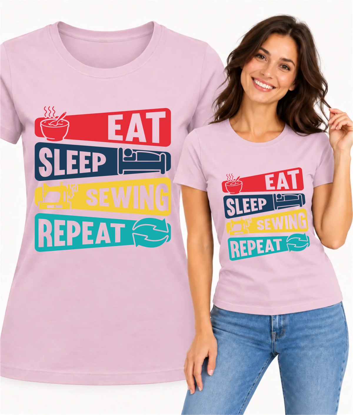 Koszulka damska szyciowa dla krawcowej - Eat sleep sewing repeat HS21