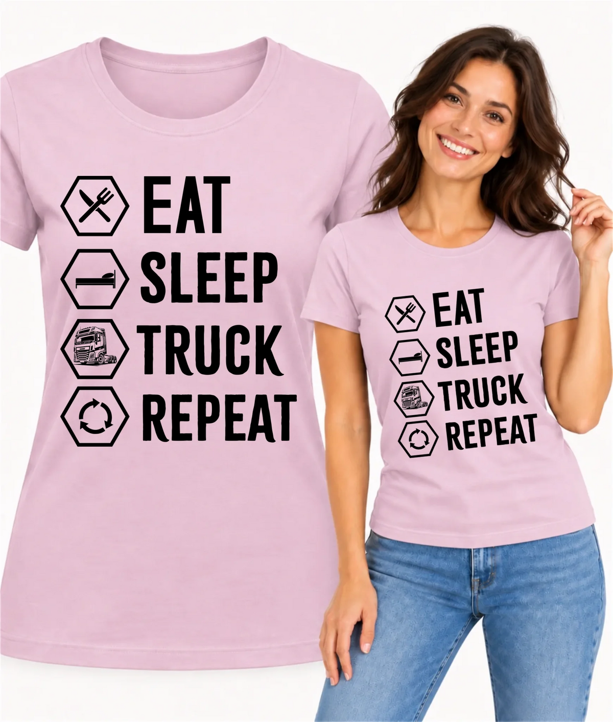 Koszulka damska dla kierowcy ciężarówki - Eat Sleep Truck Repeat ZKT05