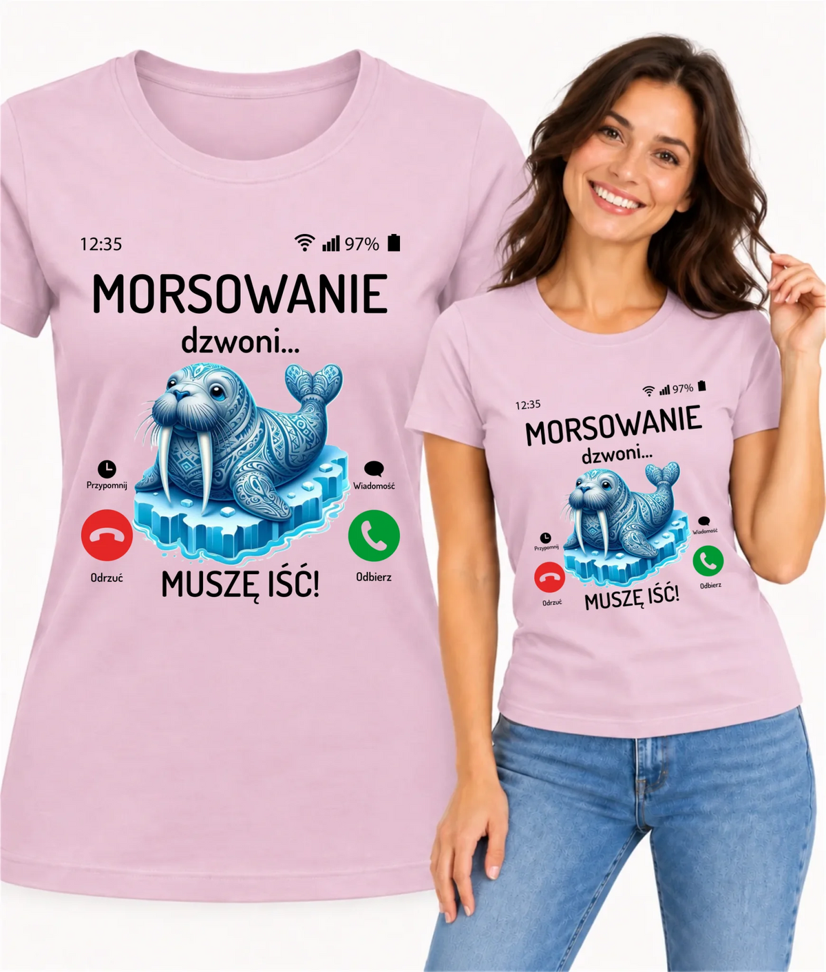 Koszulka damska - prezent dla morsa - Morsowanie dzwoni muszę iść - Mors HM04