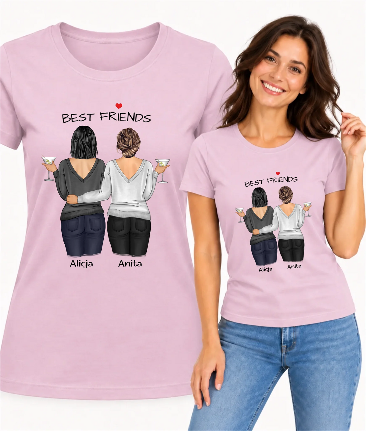 Koszulka damska - prezent dla przyjaciółki - Best Friends - personalizowane postacie 2-4 osoby PR03