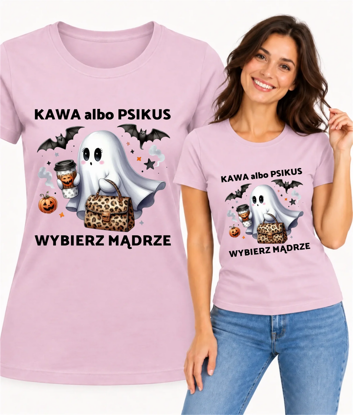 Koszulka damska halloweenowa - Duch - Kawa albo psikus HL07