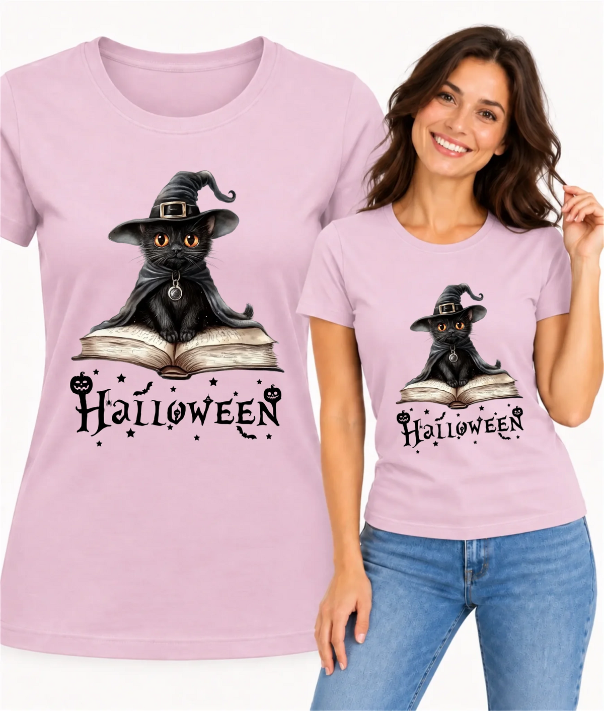 Koszulka damska na Halloween - Kot Czarodziej HL06