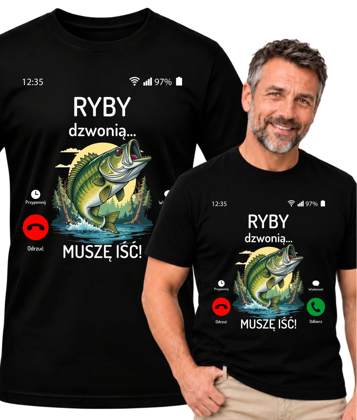 Koszulka dla dziadka wędkarza - Ryby dzwonią muszę iść D37
