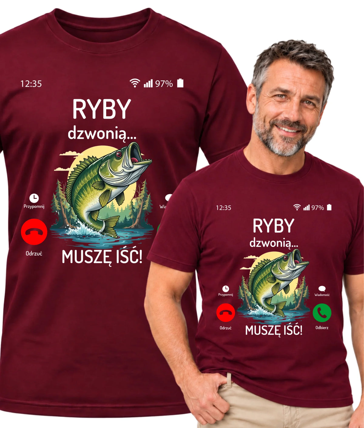 Koszulka dla dziadka wędkarza - Ryby dzwonią muszę iść D37