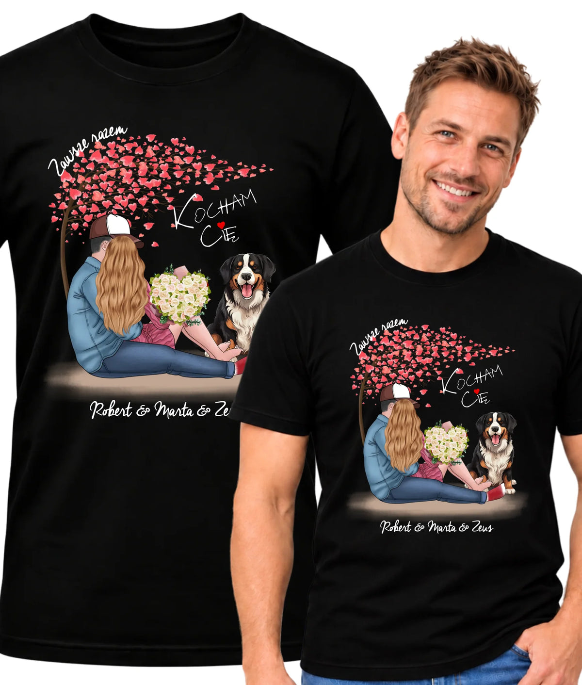 Koszulka męska dla par + Berneńczyk - Zawsze razem - personalizowana W04A