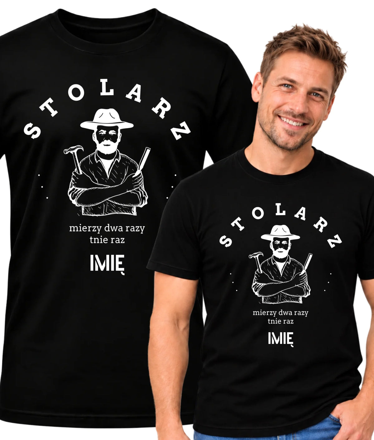 Koszulka męska dla stolarza - Mierzy dwa razy tnie raz - personalizowana ZS02