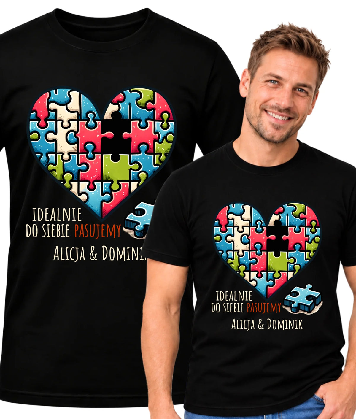 Koszulka męska dla par - Idealnie do siebie pasujemy - personalizowana W44