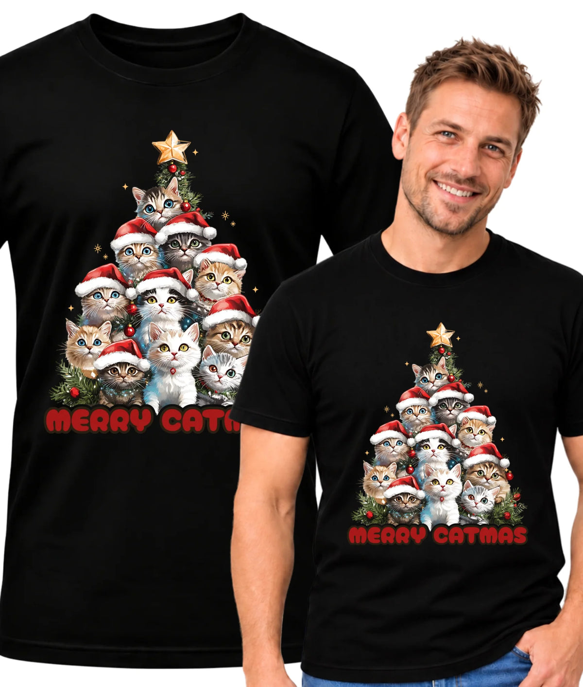 Koszulka męska świąteczna - Kocia choinka Merry Catmas BN20