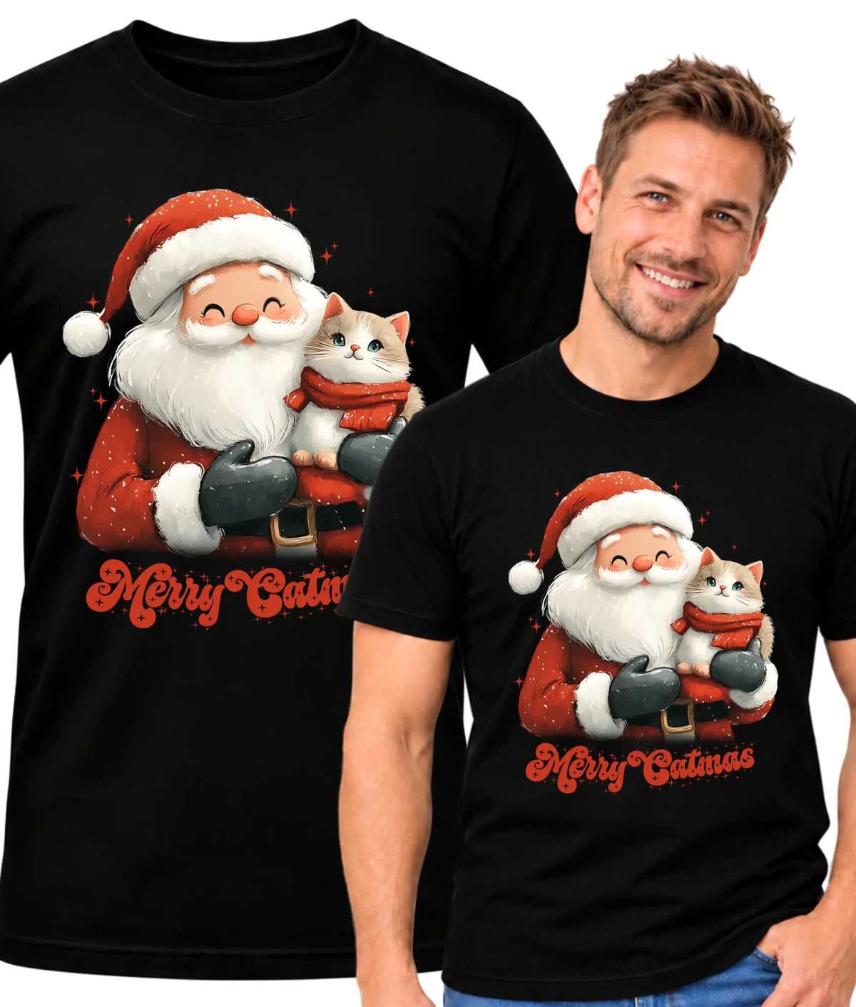 Koszulka męska świąteczna - Z kotem Merry Catmas BN38