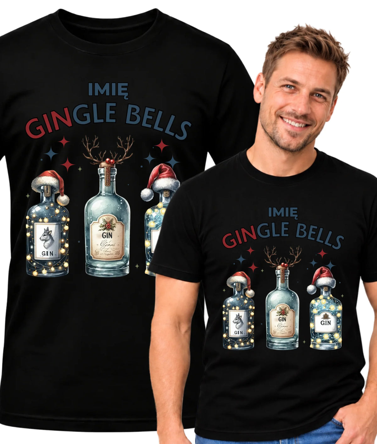 Koszulka męska świąteczna - Gin Gingle bells - personalizowana BN68