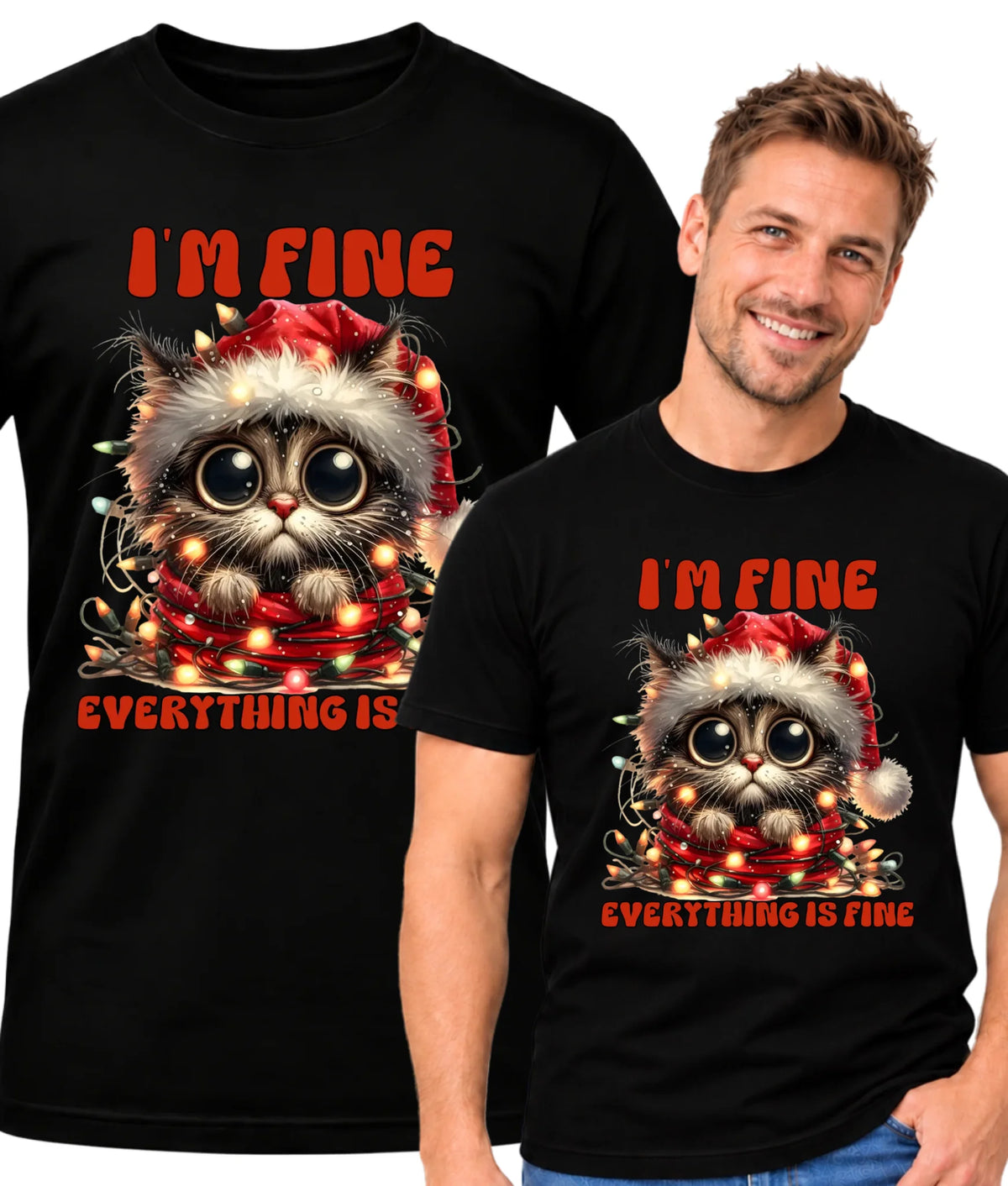 Koszulka męska świąteczna - Kotek I'm fine everything is fine BN67