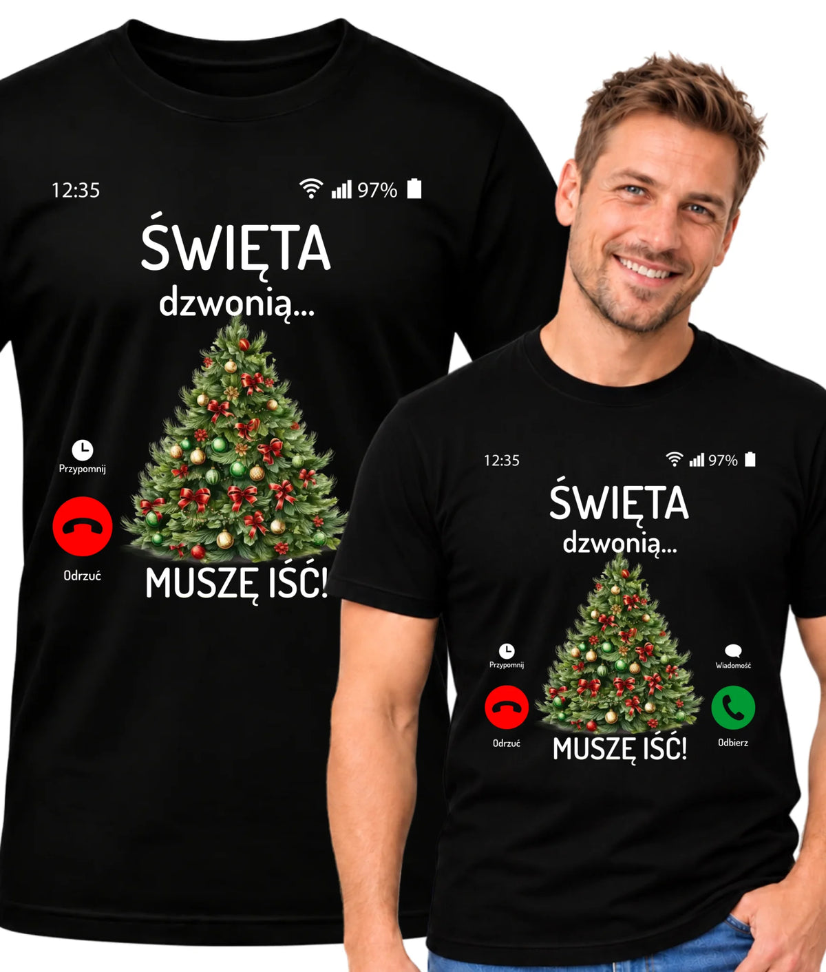 Koszulka męska świąteczna - Choinka Święta dzwonią muszę iść BN124