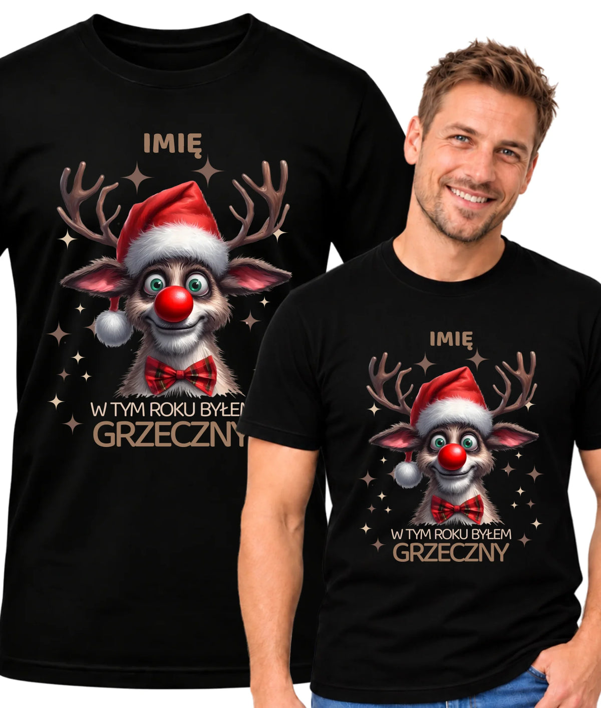 Koszulka męska świąteczna - Renifer W tym roku byłem grzeczny - personalizowana BN96