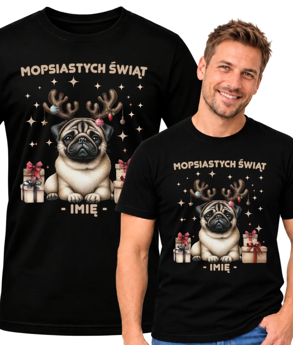 Koszulka męska świąteczna - Mops Mopsiastych świąt - personalizowana BN91