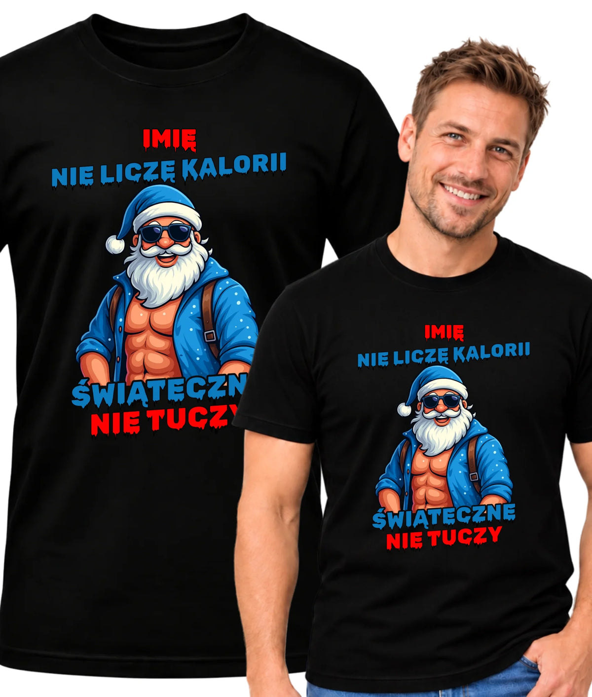 Koszulka męska świąteczna z Mikołajem - Świąteczne nie tuczy - personalizowana BN118