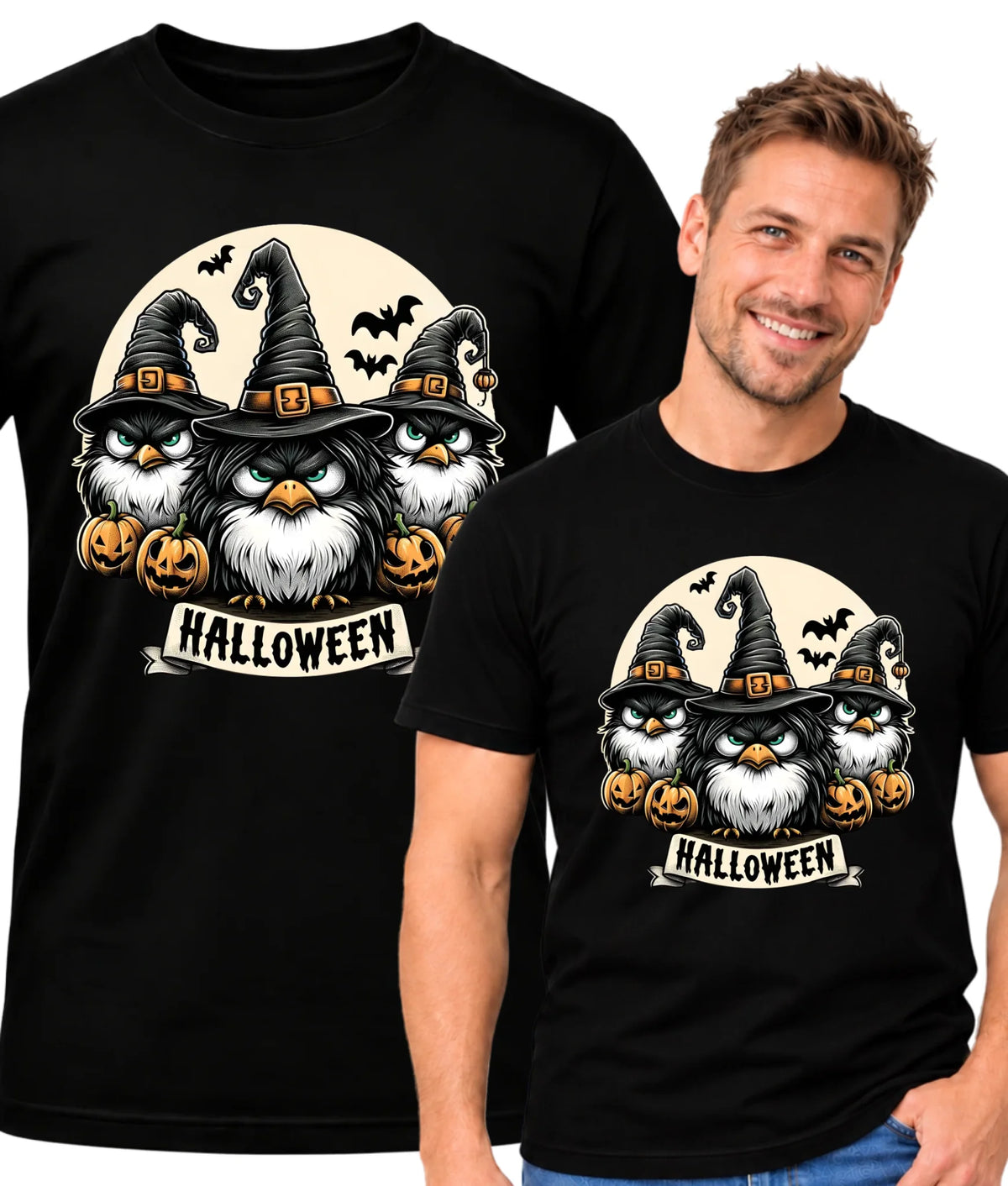 Koszulka męska na Halloween - Upiorne sowy wiedźmy HL15