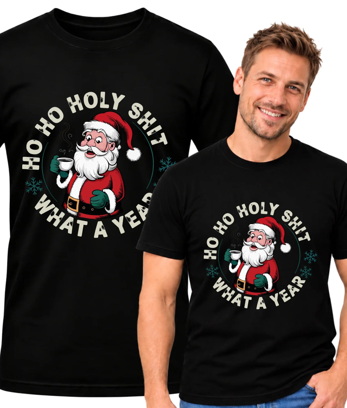 Koszulka męska świąteczna - Ho ho holy shit what a year BN74