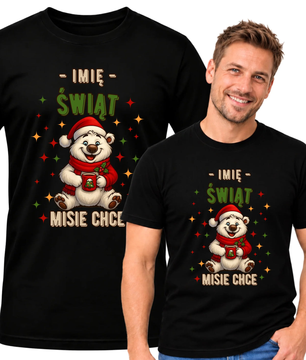 Koszulka męska świąteczna - Misiek Świąt misie chce - personalizowana BN86