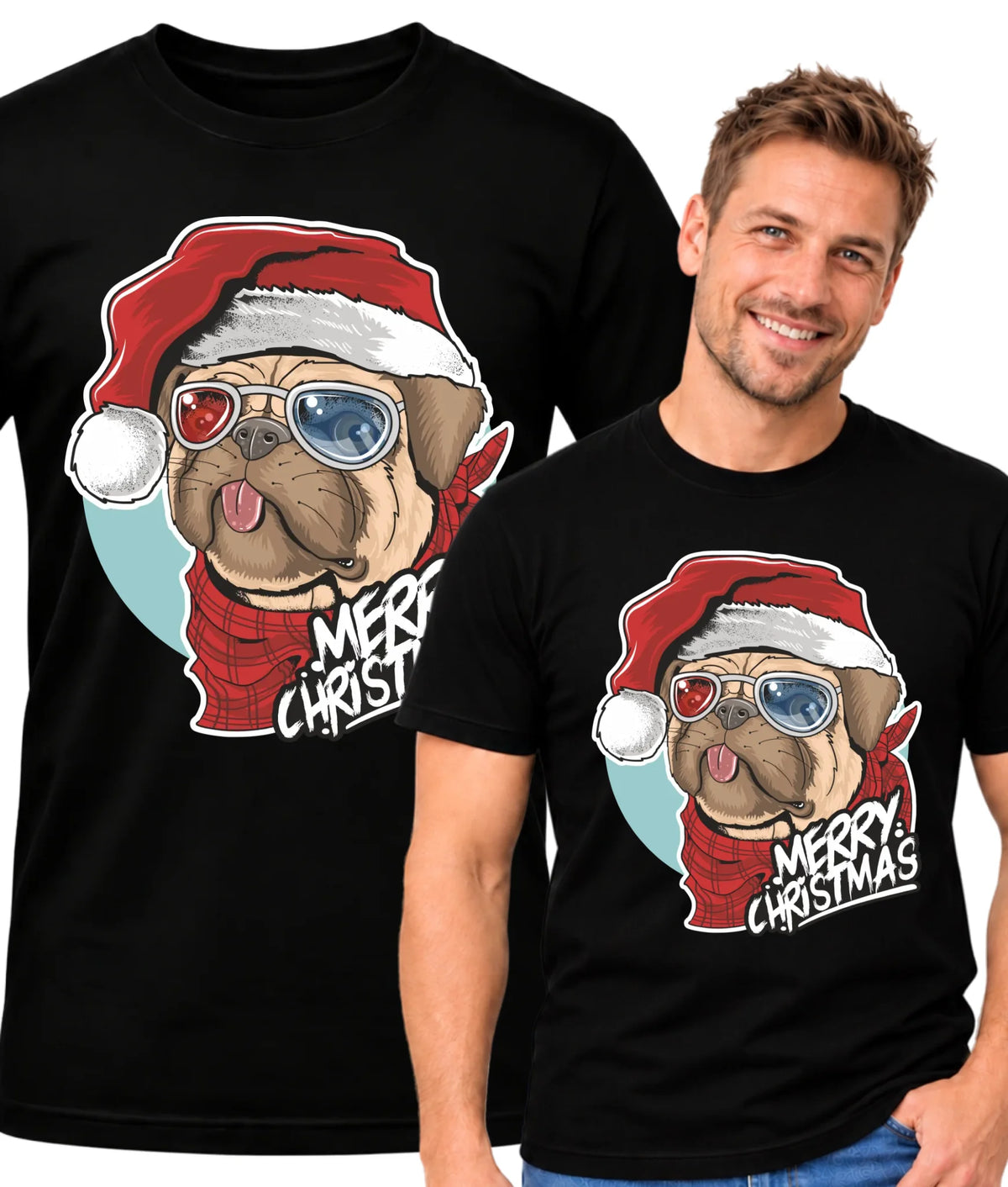 Koszulka męska świąteczna - Mops Merry Christmas BN62