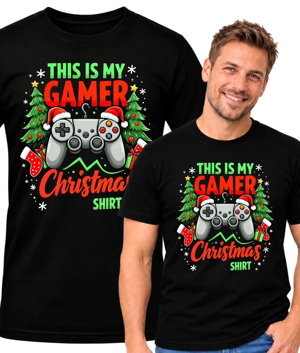Koszulka męska świąteczna - prezent dla gracza - Gamer Christmas T-shirt BN135