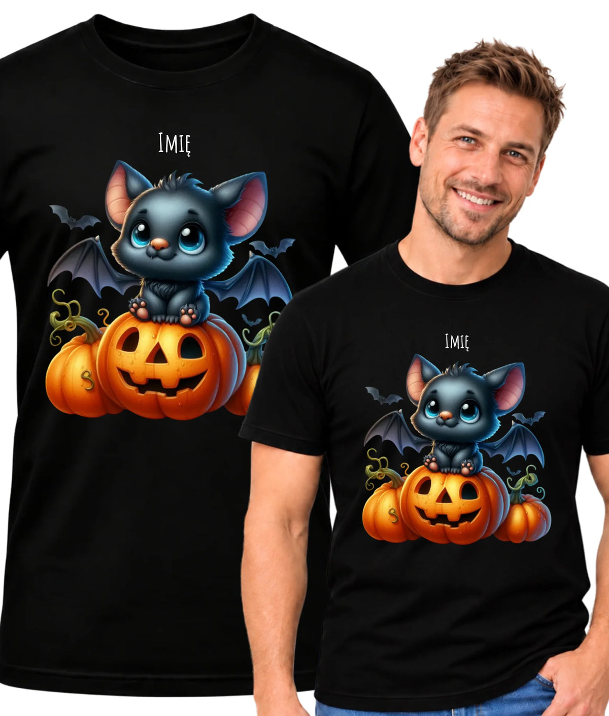 Koszulka męska halloweenowa - Słodki nietoperz z dynią - personalizowana HL09
