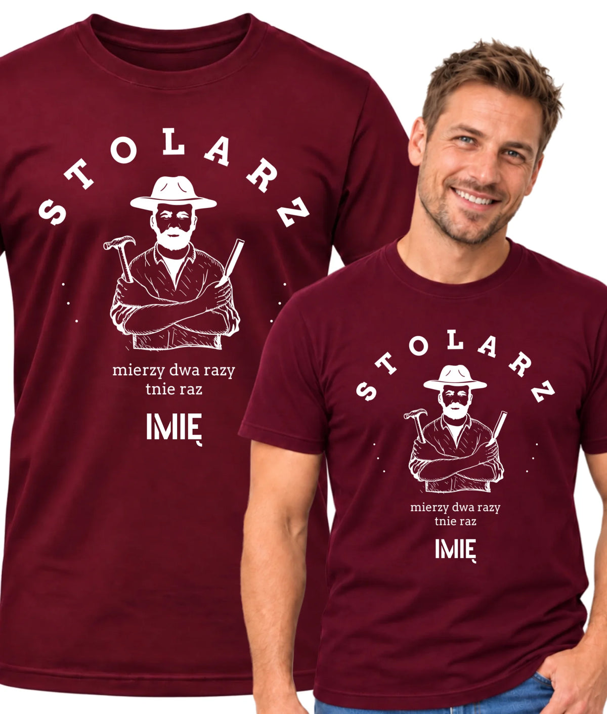 Koszulka męska dla stolarza - Mierzy dwa razy tnie raz - personalizowana ZS02