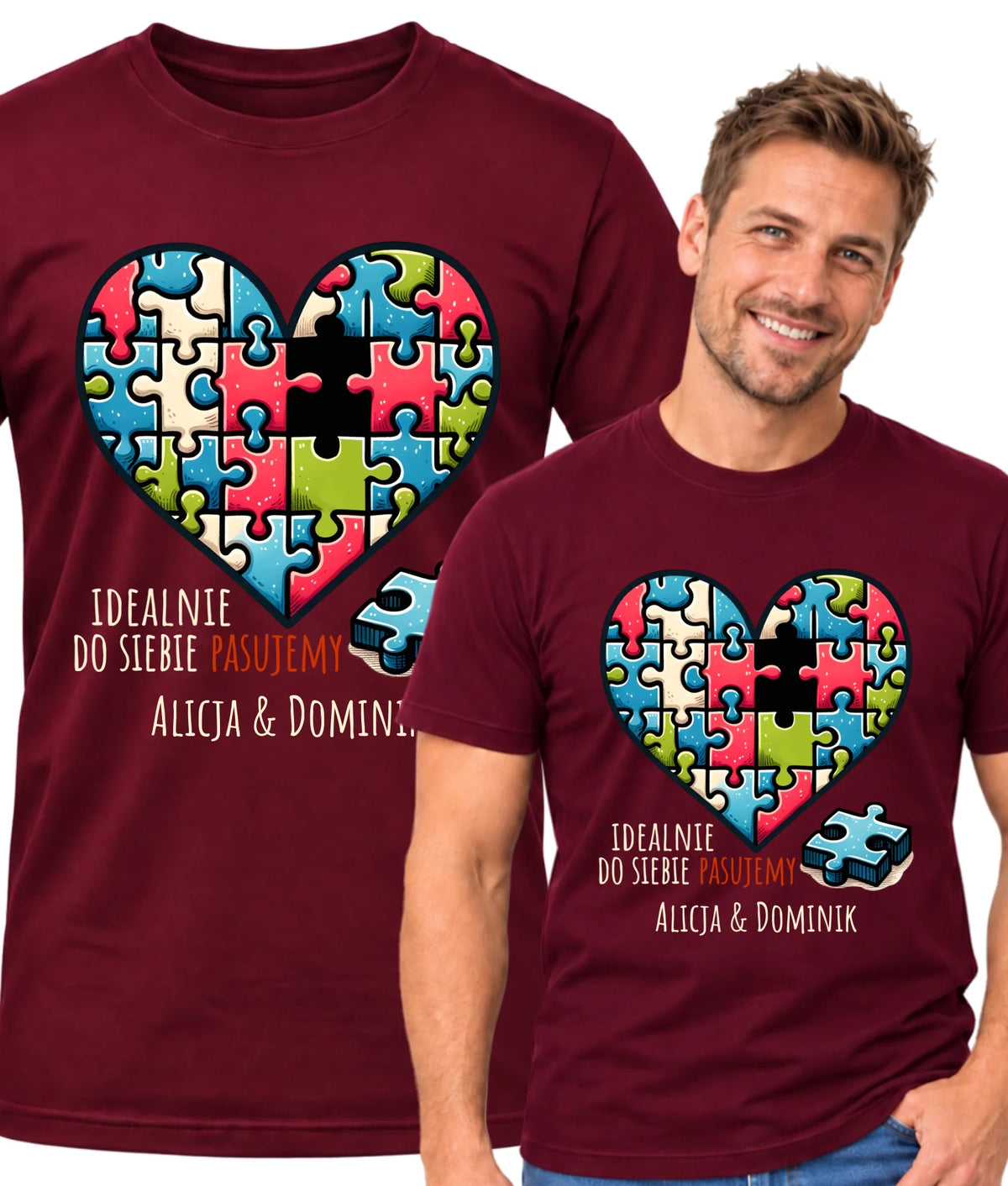 Koszulka męska dla par - Idealnie do siebie pasujemy - personalizowana W44