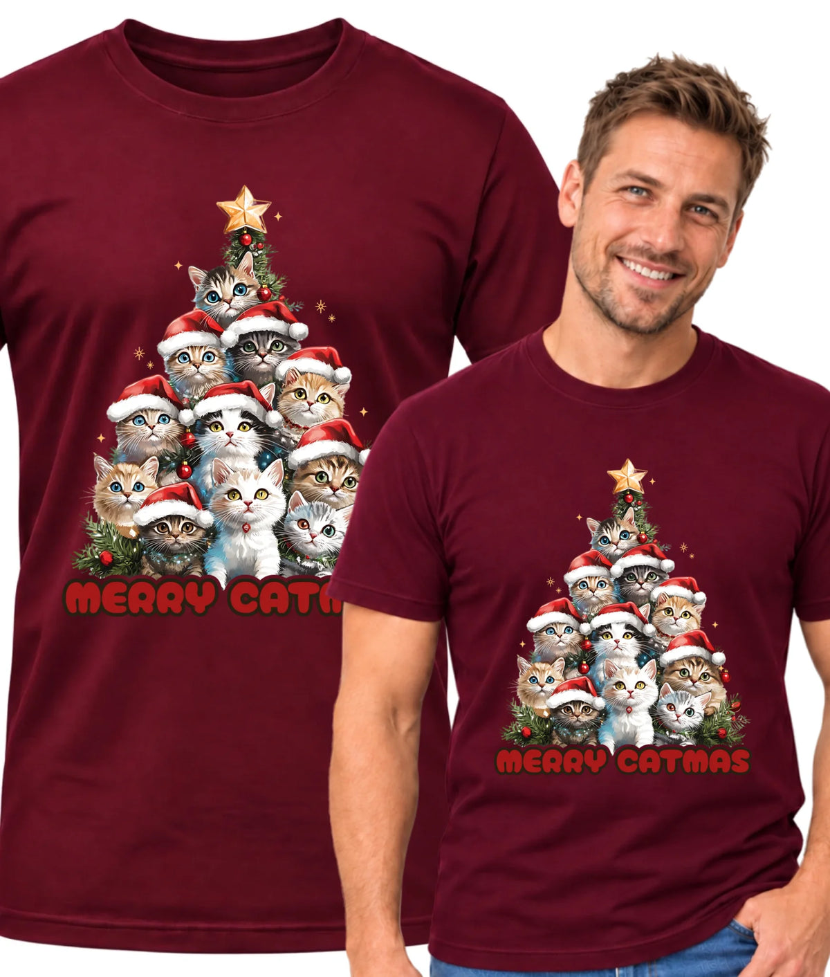 Koszulka męska świąteczna - Kocia choinka Merry Catmas BN20