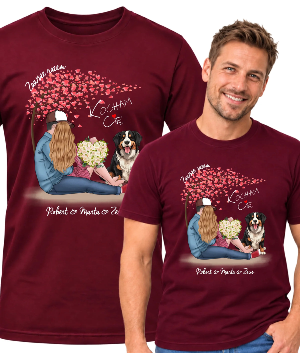 Koszulka męska dla par + Berneńczyk - Zawsze razem - personalizowana W04A