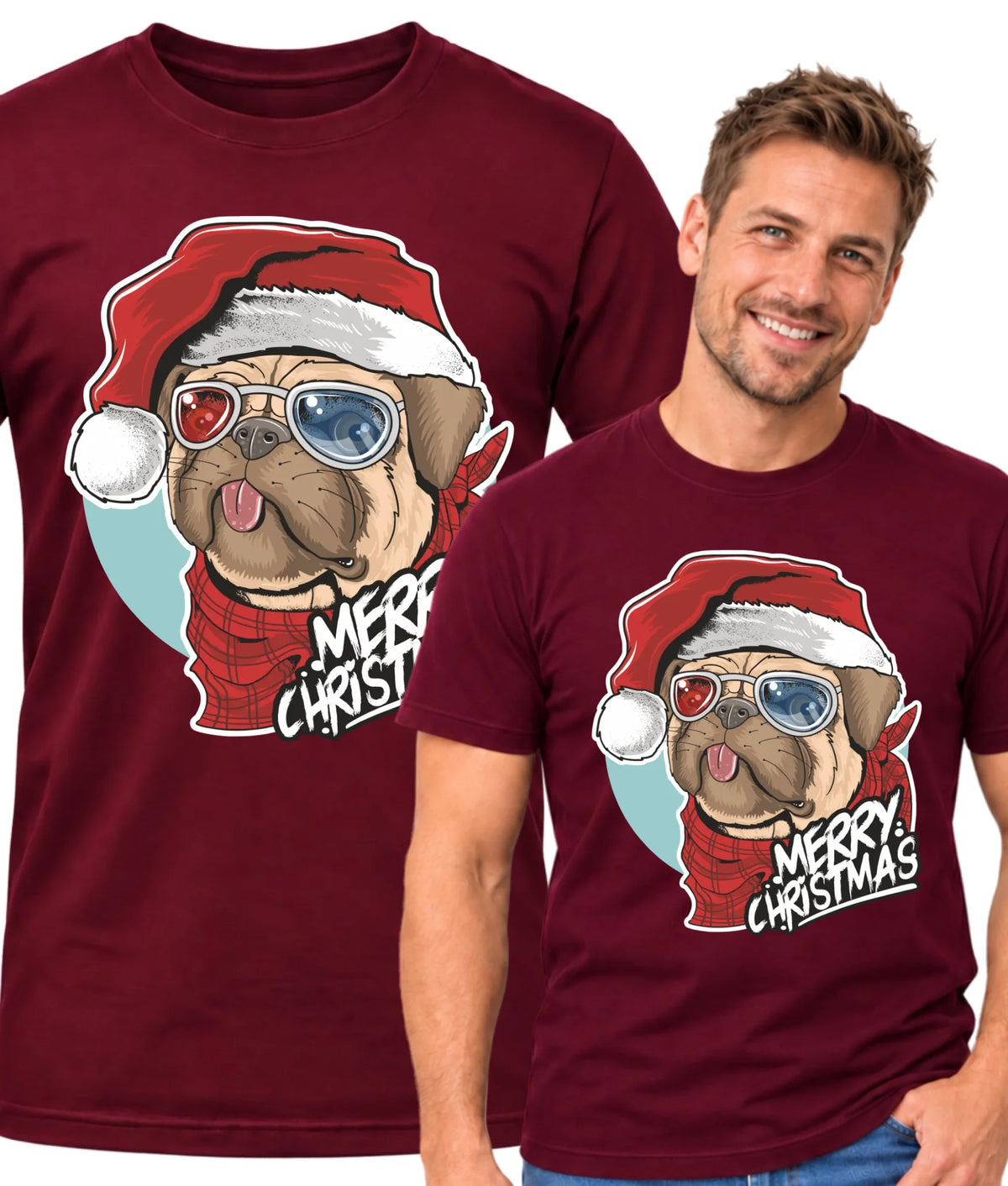 Koszulka męska świąteczna - Mops Merry Christmas BN62