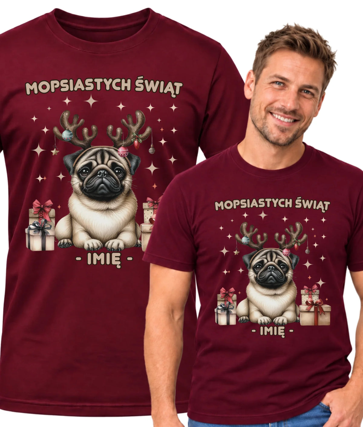 Koszulka męska świąteczna - Mops Mopsiastych świąt - personalizowana BN91