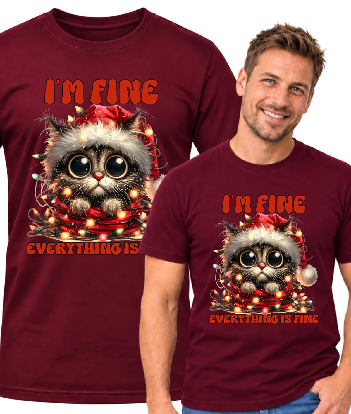 Koszulka męska świąteczna - Kotek I'm fine everything is fine BN67