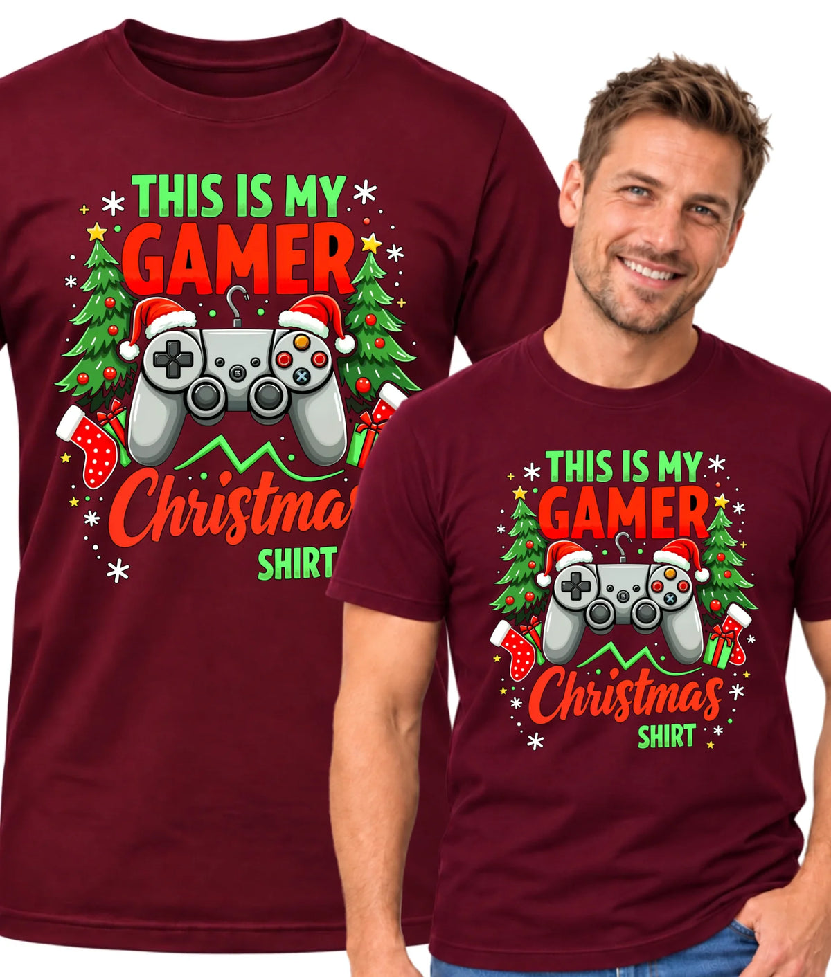 Koszulka męska świąteczna - prezent dla gracza - Gamer Christmas T-shirt BN135