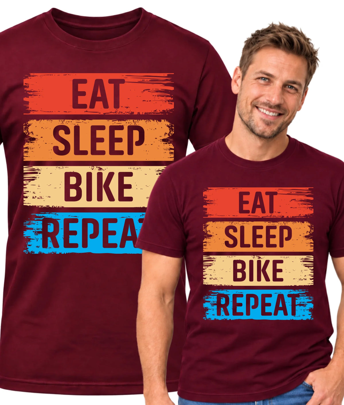 Koszulka męska na rower - Eat sleep bike repeat HR03
