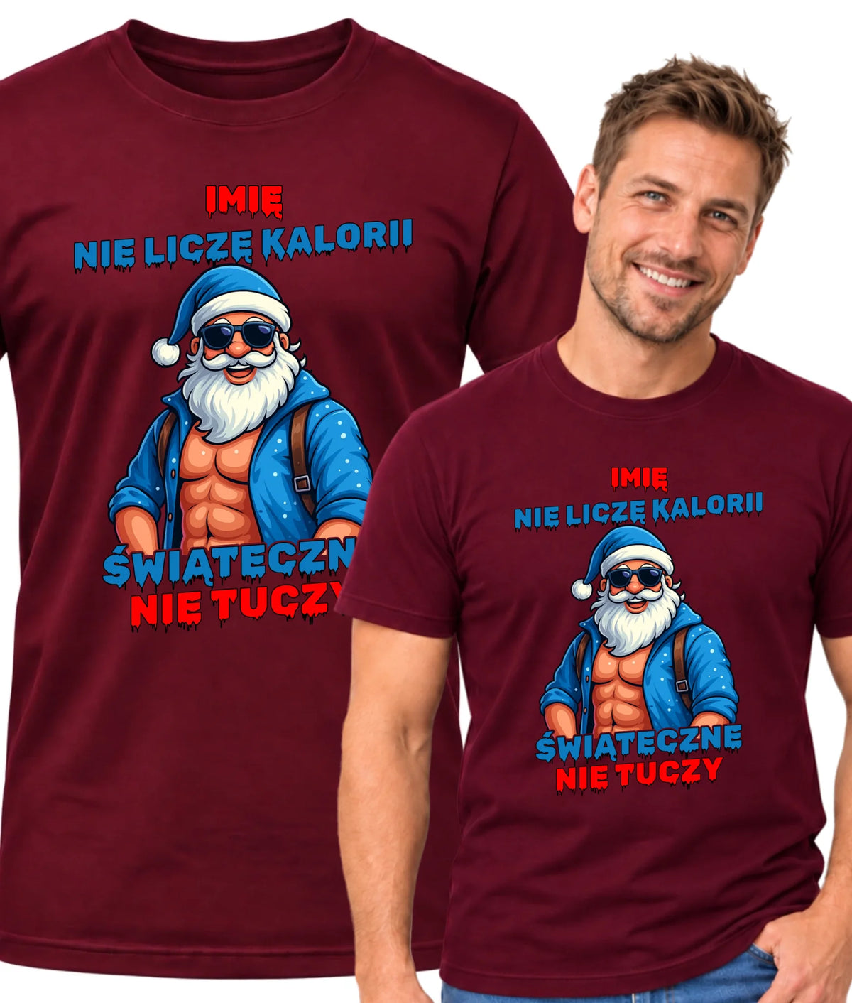 Koszulka męska świąteczna z Mikołajem - Świąteczne nie tuczy - personalizowana BN118