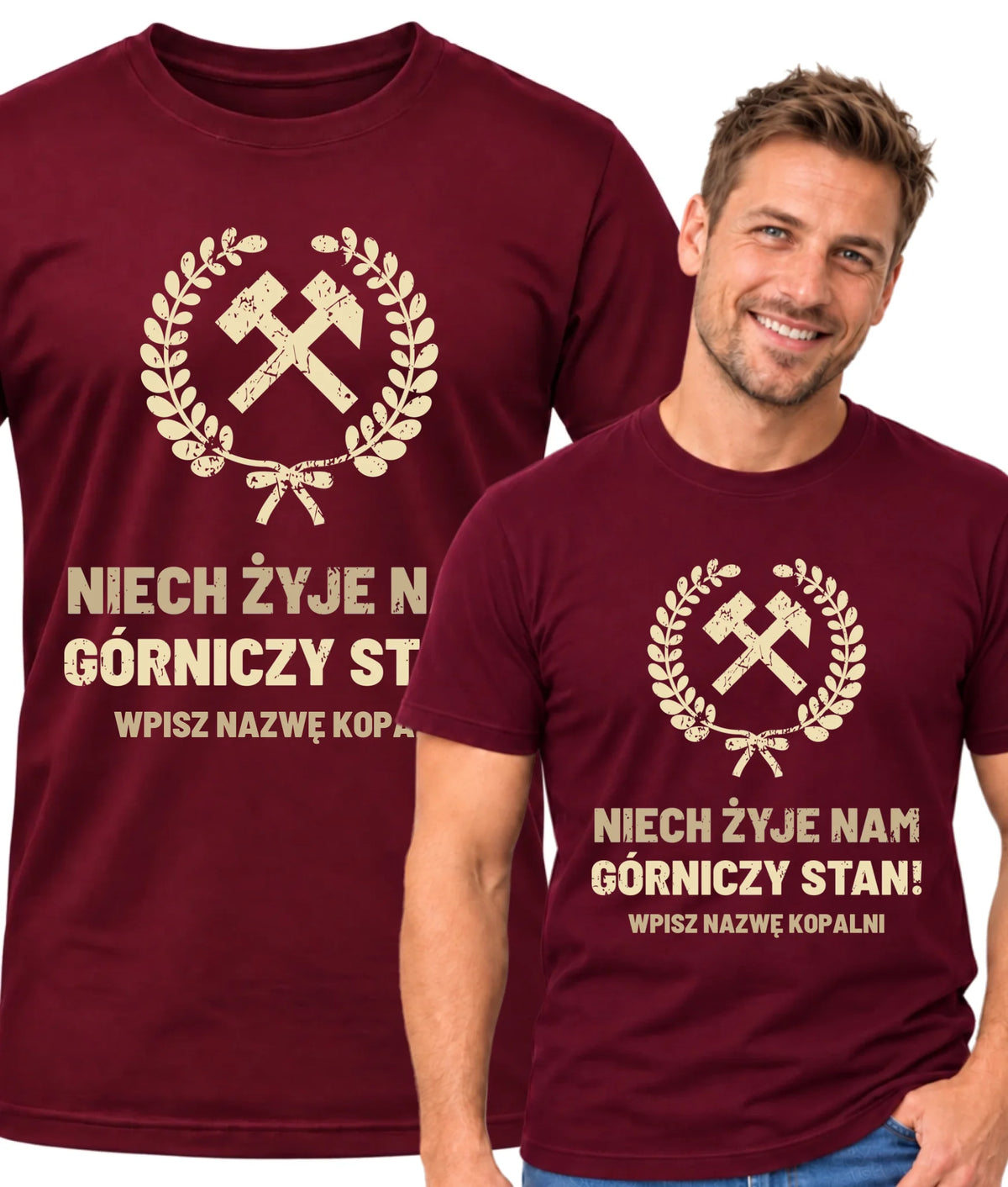 Koszulka męska z nazwą kopalni dla górnika - Niech żyje nam górniczy stan
