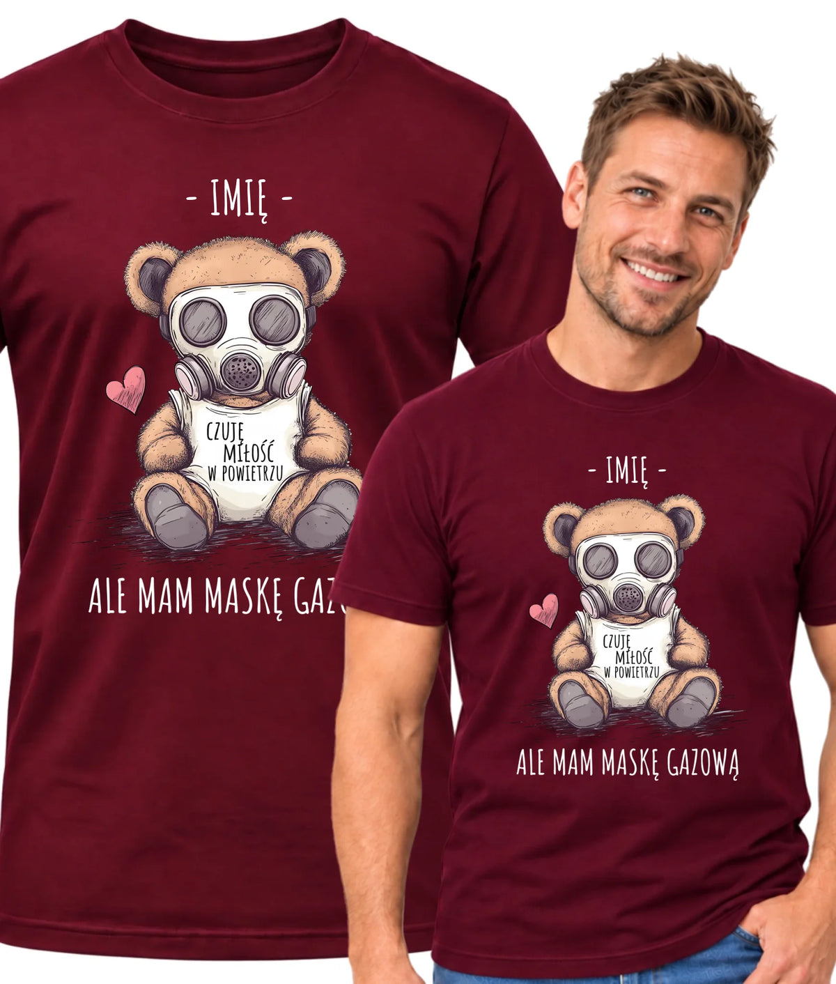 Koszulka męska - Miś w masce gazowej - Czuję miłość w powietrzu - personalizowana W38