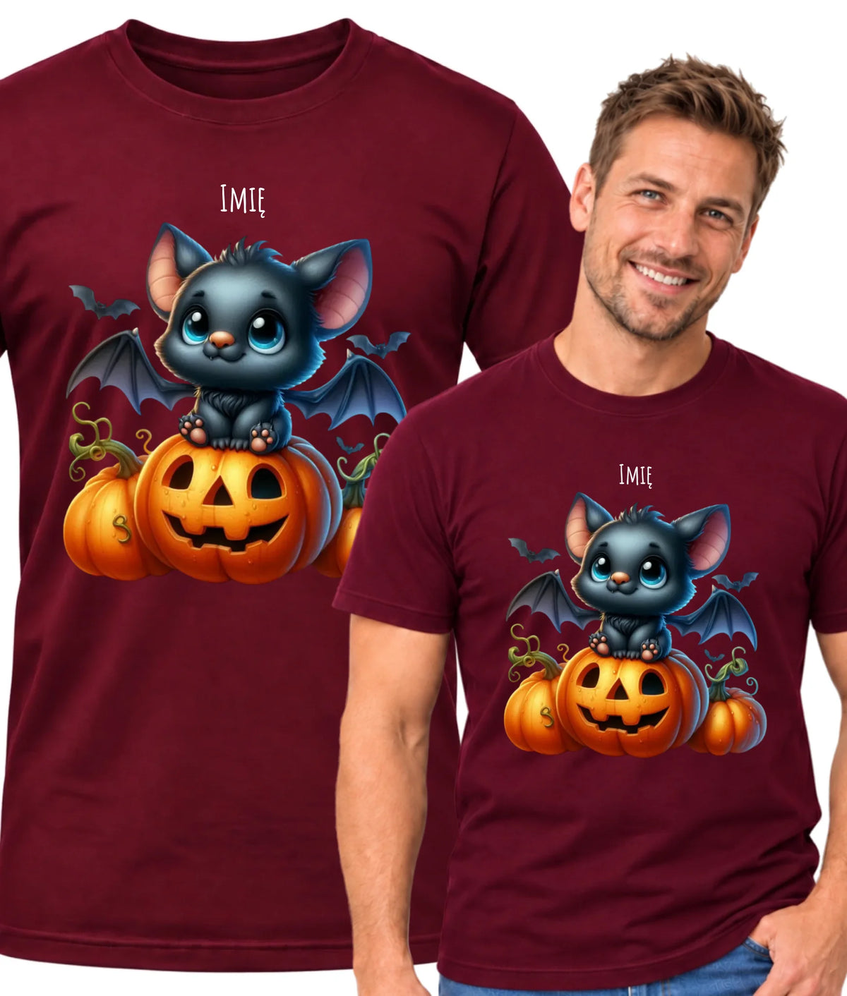 Koszulka męska halloweenowa - Słodki nietoperz z dynią - personalizowana HL09