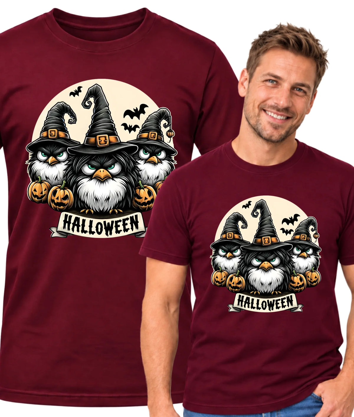 Koszulka męska na Halloween - Upiorne sowy wiedźmy HL15