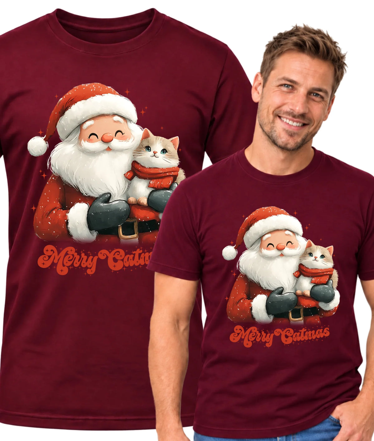 Koszulka męska świąteczna - Z kotem Merry Catmas BN38
