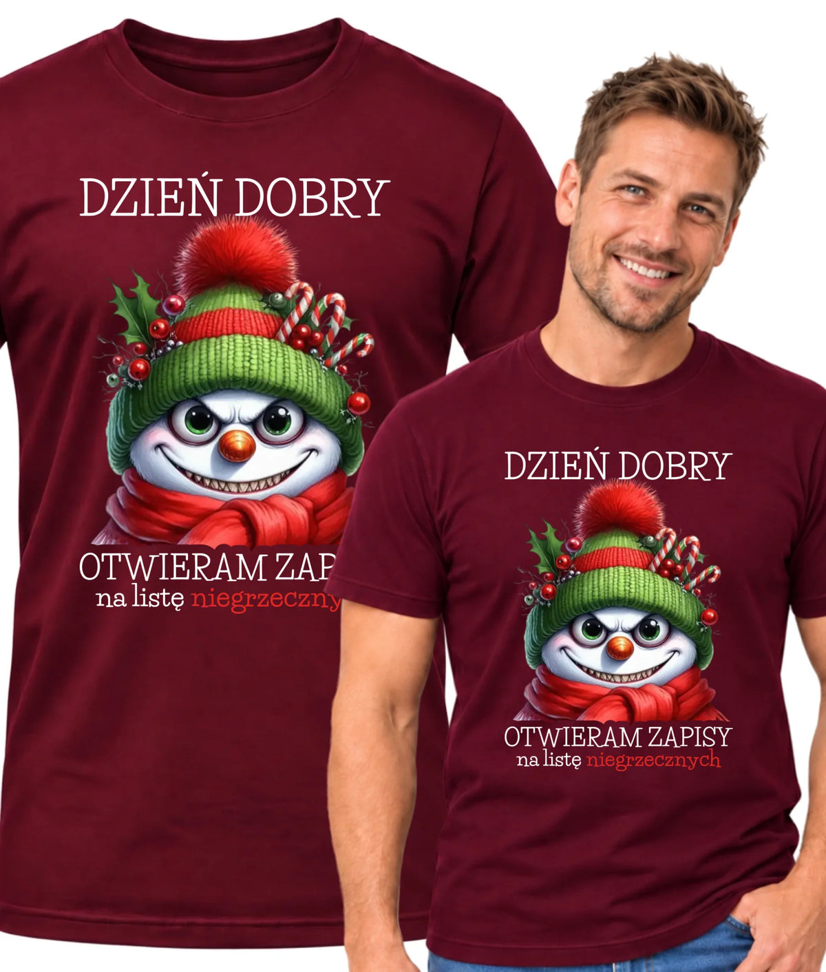 Koszulka męska świąteczna - Niegrzeczny bałwan - Dzień dobry otwieram zapisy na listę BN121