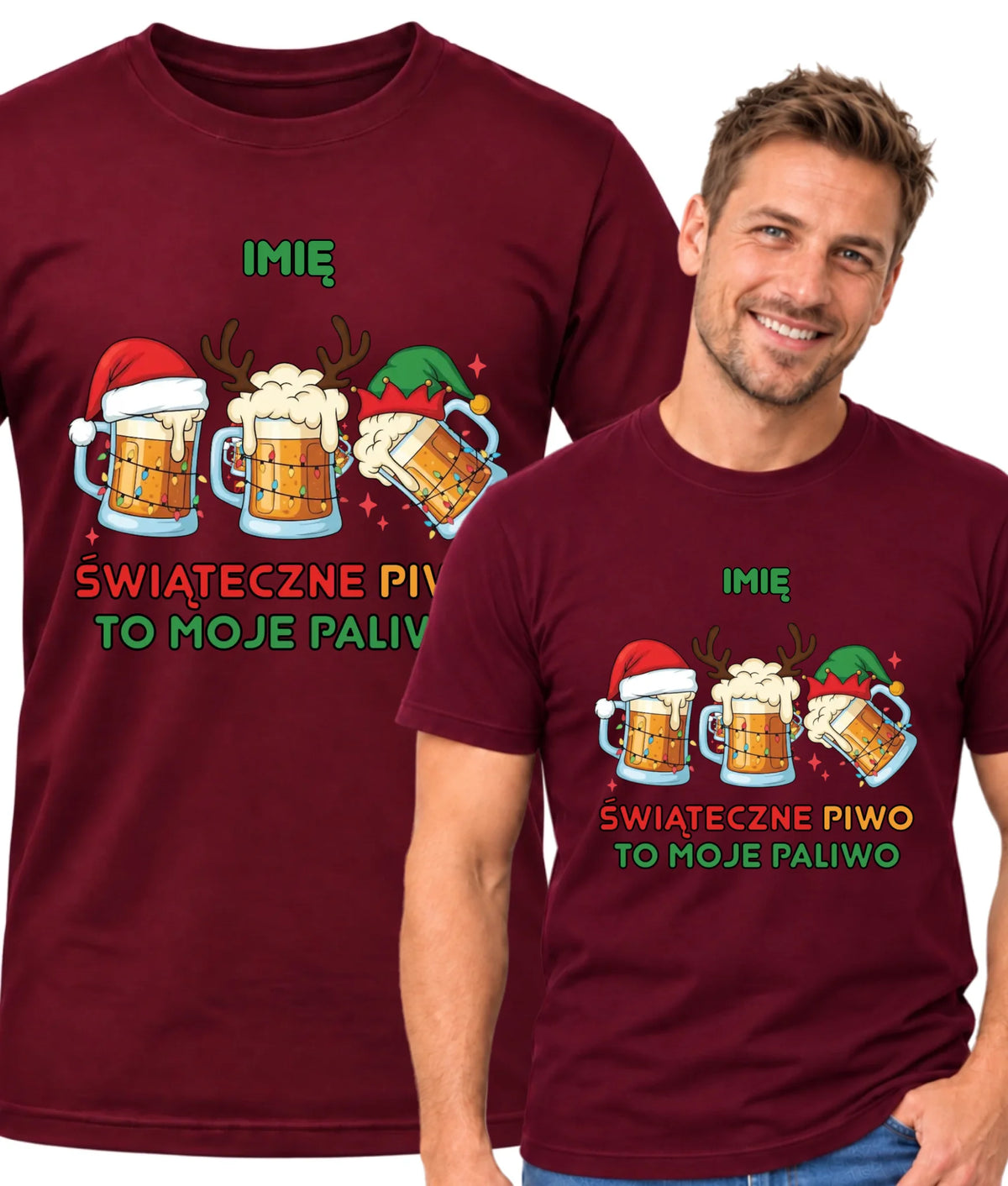 Koszulka męska świąteczna - Świąteczne piwo to moje paliwo - personalizowana BN119